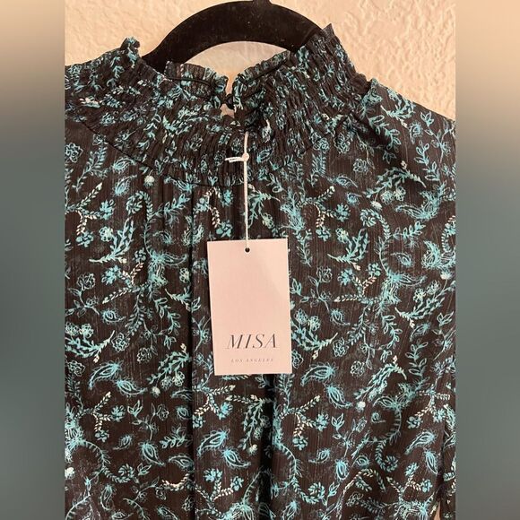 MISA Los Angeles "Savanna" floral Print Assymetrical Ruffle Hem Dress S   NWT - Picture 6 of 9